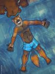  2018 abs ambiguous_gender anthro bear bulge canine clothed clothing digital_media_(artwork) duo grin hi_res k-9 male male_focus mammal signature simple_background smile solo_focus topless 