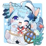  1girl artist_request blue_eyes blue_hair cat cat_busters furry one_eye_closed smile solo 
