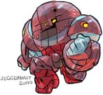  character_name chibi clenched_hands full_body fusion gundam juggernaut_(x-men) looking_at_viewer marvel mechanization simple_background solo standing sumo_(mobile_suit) turn_a_gundam white_background x-men yellow_eyes 