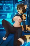  2018 anthro breasts cheetah clothed clothing clothing_lift digital_media_(artwork) feline female fur hair iskra looking_at_viewer mammal nipples shirt shirt_lift sitting smile solo 