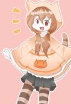 1girl artist_request brown_hair cat furry hoodie open_mouth red_eyes solo stocking 