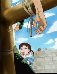  1girl 3boys bdsm blush bondage bound brown_hair coby cum facial fellatio green_hair monkey_d_luffy multiple_boys multiple_girls one_piece oral purple_eyes rika_(one_piece) roronoa_zoro saliva 