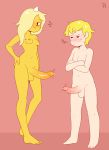  adventure_time anthro areola balls blush breasts bronwyn canine cartoon_network dezz dickgirl dog elemental erection finn_the_human fire_elemental human intersex intersex/male male mammal nipples penis penis_size_difference precum sweat 