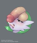  2018 after_sex balls blush cum cum_in_mouth cum_inside cum_on_tongue cumshot ejaculation erection female gardevoir green_hair grey_background hair human humanoid_penis interspecies male male/female mammal nintendo open_mouth orgasm penis pok&eacute;mon pok&eacute;mon_(species) pok&eacute;philia simple_background slimefur tongue tongue_out video_games 