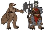  2018 anthro armor breasts female fur gnoll hyena mammal muscular nipples nude pussy solo trout_(artist) 