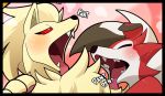  ambiguous_gender blitzdrachin blush canine cropped eyes_closed female female/ambiguous feral half-closed_eyes looking_pleasured lycanroc mammal midnight_lycanroc ninetales nintendo open_mouth panting paws pink_background pok&eacute;mon pok&eacute;mon_(species) riding_crop simple_background sweat tongue tongue_out video_games whip 