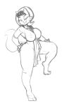  2018 anthro apron big_breasts big_butt big_thighs black_and_white black_hair breasts butt cat clothed clothing digital_media_(artwork) feline female fur hair half-closed_eyes hand_on_hip kimsan-stuff looking_at_viewer mammal mature_female monochrome mrs._katswell naked_apron nickelodeon nipples one_leg_up plantigrade simple_background sketch smile solo standing t.u.f.f._puppy white_background wide_hips 