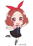  :d blush brown_eyes brown_hair chibi commentary_request cross-laced_footwear do_m_kaeru hair_ribbon okumura_haru open_mouth pantyhose persona persona_5 persona_5:_dancing_star_night persona_dancing plaid plaid_skirt ribbon short_hair skirt smile solo star star-shaped_pupils symbol-shaped_pupils twitter_username white_legwear 