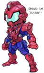  blue_destiny_01 character_name chibi full_body fusion gundam gundam_side_story:_the_blue_destiny marvel mechanization simple_background solo spider-man spider-man_(series) spider_web_print standing white_background 