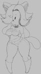  2017 3_toes :3 anthro anthrofied big_breasts breasts clothed clothing erect_nipples female hair hair_over_eye hi_res midriff monochrome navel nipple_bulge nipples purple_yoshi_draws sketch solo tem temmie_(undertale) thick_thighs toes undertale video_games wide_hips 