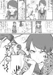  admiral_(kantai_collection) angry comic commentary_request greyscale hat highres kantai_collection leaning_on_object military military_hat military_uniform mogami_(kantai_collection) monochrome oqwda sitting speech_bubble table translation_request uniform upset 