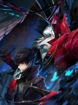  amamiya_ren arsene_(persona_5) badluck black_hair brown_eyes gloves highres holding holding_mask looking_at_viewer looking_to_the_side mask persona persona_5 red_gloves upper_body 