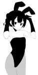  akino_sora animal_ears ass_visible_through_thighs bangs breasts bunny_ears bunnysuit closed_mouth copyright_request cowboy_shot gloves greyscale hands_up highres leotard looking_at_viewer monochrome pantyhose short_hair simple_background small_breasts smile solo thigh_gap white_background 