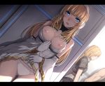  2girls :o around_corner ass_visible_through_thighs bangs bare_shoulders blonde_hair blue_eyes blurry blush braid breasts cleavage cleavage_cutout cliff_fittir clothes_lift cowboy_shot depth_of_field detached_sleeves dress_pull dutch_angle earmuffs evelysse_(star_ocean) exhibitionism eyebrows_visible_through_hair flashing frilled_sleeves frills from_side gloves hair_ribbon highres large_breasts legs_apart letterboxed lifted_by_self long_hair long_sleeves looking_at_viewer medium_breasts miniskirt mirage_koas multiple_girls nipples nose_blush open_mouth out_of_frame panties pulled_by_self ribbon sblack shirt short_sleeves single_braid skirt skirt_lift solo_focus standing star_ocean star_ocean_anamnesis star_ocean_till_the_end_of_time sweat sweatdrop turtleneck underbust underwear upper_teeth white_gloves white_panties white_ribbon white_skirt wide_sleeves 