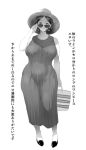  1girl breasts hat hyji large_breasts looking_at_viewer milf monochrome short_hair sleeveless sleeveless_dress solo sundress sunglasses white_background 
