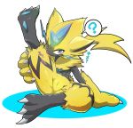  3_toes ambiguous_gender blue_eyes claws digital_media_(artwork) feline fur kicktyan licking mammal nintendo open_mouth paws pok&eacute;mon pok&eacute;mon_(species) toe_claws toes tongue tongue_out video_games zeraora 