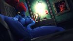  3d_(artwork) anthro breasts digital_media_(artwork) dildo female fingering fish hair lamoz571 looking_at_viewer marine masturbation muscular muscular_female nude pussy pussy_juice red_hair sex_toy solo spread_legs spreading undertale undyne video_games 