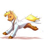  2018 blonde_hair brown_eyes brown_fur clothed clothing equine feral fur hair hooves male mammal mykegreywolf simple_background solo white_background 
