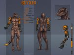  2017 balls beyxer big_balls brown_scales eliana-asato humanoid_penis male mechanical_arms model_sheet nipples nude orange_eyes penis scales trenco 