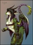  2018 5_fingers absurd_res anthro breasts clothed clothing digital_media_(artwork) dragon feathered_dragon feathers female hi_res horn silvergrin simple_background skimpy solo yellow_eyes 