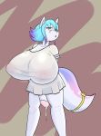  anthro balls big_breasts blue_hair bow breasts canine clothed clothing cum cum_drip cum_on_face cum_on_self cum_on_shirt dickgirl dripping flaccid freepancakes fur hair huge_breasts intersex mammal multicolored_hair nipple_bulge penis purple_hair skirt solo white_fur yellow_eyes 