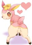  &lt;3 &lt;3_eyes 2018 all_fours blush butt cervine deerling female feral hi_res hooves looking_at_viewer looking_back mammal nintendo onikuman open_mouth open_smile pok&eacute;mon pok&eacute;mon_(species) presenting presenting_hindquarters pussy rear_view simple_background smile solo spring_deerling video_games white_background 