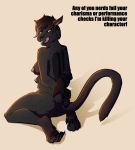  2018 anthro biobasher black_pawpads breasts butt claws dialogue displacer_beast dungeons_&amp;_dragons english_text feline female hair kneeling mammal multi_arm multi_breast multi_limb nipples nude open_mouth pawpads post_transformation restrained short_hair simple_background solo text tongue tongue_out yellow_eyes 