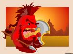  chia_(neopets) desert detailed_background digital_media_(artwork) gutan_kai hair male melee_weapon mountain neopets official_art open_mouth outside polearm red_beard red_hair sharp_teeth shield solo spear teeth unknown_artist waddling_head weapon yellow_teeth 