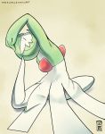  ambiguous_gender gardevoir green_hair hair hi_res nintendo pok&eacute;mon pok&eacute;mon_(species) simple_background solo splits spread_legs spreading threeworlds video_games 