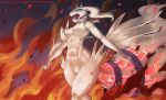  2018 alanscampos anthro blue_eyes breasts claws digital_media_(artwork) fangs female fire fur hi_res legendary_pok&eacute;mon nintendo open_mouth pok&eacute;mon pok&eacute;mon_(species) pok&eacute;morph reshiram solo teeth video_games white_fur 