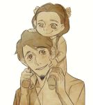  1girl black_hair braid carrying child closed_eyes coco_(disney) dark_skin disney dress facial_hair father_and_daughter goatee hector_rivera hector_rivera_(alive) mama_coco short_hair shoulder_carry smile spoilers twin_braids younger 