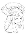  asymmetrical_horns bad_id bad_twitter_id closed_mouth greyscale horns jaco long_hair looking_at_viewer monochrome original portrait simple_background smile solo white_background 