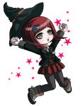  blush_stickers boots brown_eyes danganronpa full_body hair_ornament hairclip hat highres kurokku-tokei new_danganronpa_v3 pantyhose red_hair school_uniform short_hair star witch_hat yumeno_himiko 