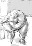  2013 barazoku bear black_and_white blush briefs clothed clothing flaccid humanoid_penis inside kemono kotobuki male mammal monochrome muscular obese overweight partially_clothed penis polar_bear sketch solo uncut underwear undressing 