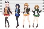  :d :o bangs bike_shorts black_hair black_jacket black_legwear black_shorts blazer blue_cardigan blue_eyes blue_ribbon blue_skirt blush bow brown_cardigan brown_eyes brown_footwear brown_hair butterfly_hair_ornament cardigan collared_shirt commentary_request etna_(kuzuyu) eyebrows_visible_through_hair fang full_body green_bow green_eyes green_skirt hair_between_eyes hair_bow hair_ornament hairband hairclip haru_(komori_kuzuya) height_chart jacket komori_kuzuyu light_brown_hair loafers long_hair long_sleeves looking_at_viewer multiple_girls nao_(kuzuya) neck_ribbon necktie no_socks open_blazer open_clothes open_jacket open_mouth orange_neckwear orange_skirt original pantyhose pinching_sleeves pleated_skirt red_eyes red_neckwear red_skirt ribbon rivier_(kuzuyu) shirt shoes short_hair short_shorts shorts silver_hair skirt sleeves_past_wrists smile socks standing thighhighs very_long_hair white_bow white_hairband white_shirt x_hair_ornament 