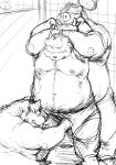  2013 barazoku bear black_and_white boar bovine boxers_(clothing) briefs cattle clothed clothing group group_sex inside kemono kneeling kotobuki looking_down male male/male mammal minotaur monochrome muscular obese overweight partially_clothed polar_bear porcine questionable_consent restrained sex shower_room simple_background sketch standing underwear undressing white_background 