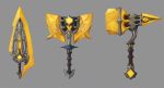  battle_axe gold golden_hilt grey_background hammer mallet no_humans original protected_link simple_background sookmo spikes sword sword_hilt weapon 