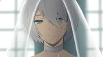  blue_eyes bridal_veil chinese choker commentary_request dyxm hair_between_eyes highres looking_at_viewer mole mole_under_mouth nier_(series) nier_automata short_hair silver_hair smile solo veil white_choker yorha_no._2_type_b 