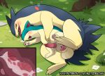  anal anal_penetration balls big_dom_small_sub blitzdrachin cum erection eyes_closed grass half-closed_eyes internal knot male male/male mammal mustelid nintendo paws penetration penis pok&eacute;mon pok&eacute;mon_(species) prostate quilava size_difference sweat typhlosion video_games 
