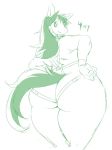  anthro big_butt butt clothed clothing cute equine female fur green_and_white hair hand_on_hip horse huge_butt japanese_text kemono looking_back mammal monochrome simple_background skimpy smile solo text white_background woory 