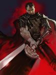  bandages berserk black_hair gauntlets guts holding holding_sword holding_weapon looking_at_viewer male_focus na_in-sung one_eye_closed scar shoulder_armor solo spaulders sword weapon 