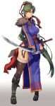  boots commentary_request fire_emblem fire_emblem:_rekka_no_ken fire_emblem_heroes green_eyes green_hair high_heels highres holding holding_sword holding_weapon katana long_hair looking_at_viewer lyndis_(fire_emblem) ponytail shinon_(tokage_shuryou) simple_background solo sword weapon white_background 