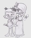  ancient_greece anthro avian bird clothed clothing duck ducktales ducktales(2017) ducktales_(2017) duo female greek half-closed_eyes jewelry laurel lena_(ducktales) lockerobster monochrome partially_clothed simple_background sketch toga webby_vanderquack white_background 