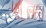  16:10 2018 anthro basitin bed blush body_pillow breasts canine casual_nudity chest_tuft cuddling dakimakura_design duo_focus eyes_closed featureless_breasts featureless_crotch female group hands_behind_back hug humor inside keidran keith_keiser looking_aside lying male male/female mammal monochrome natani nude on_bed on_side pillow sketch sleeping smile tom_fischbach tongue tongue_out tuft twokinds under_covers webcomic window wolf 
