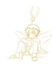  2016 bell bokustar_fox bulge fairy male open_mouth shota simple_background sitting sketch solo staff white_background wings young 