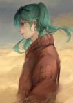  bad_id bad_pixiv_id blue_eyes brown_coat closed_mouth coat earrings expressionless eyebrows_visible_through_hair eyewear_on_head from_side green_hair hatsune_miku jewelry long_hair long_sleeves looking_away sketch solo stellarism suna_no_wakusei_(vocaloid) sunglasses twintails upper_body vocaloid 