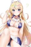  :o ? arm_support ass azur_lane bangs bikini blonde_hair blue_eyes blush breasts cleavage collarbone commentary_request cravat eyebrows_visible_through_hair front-tie_bikini front-tie_top glorious_(azur_lane) hair_between_eyes hair_ornament hair_tousle hand_in_hair knee_up large_breasts long_hair looking_at_viewer navel panties pantyshot parted_lips sidelocks simple_background sitting solo swimsuit underwear upskirt white_background yayoichi_(yoruyoru108) 