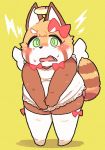  1girl artist_request embarrased furry green_eyes open_mouth red_panda solo stocking 