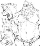  2015 barazoku bear black_and_white blush clothed clothing collage front_view fundoshi grizzly_bear half_portrait headshot_portrait japanese_clothing kemono kotobuki kumatetsu male mammal monochrome muscular obese overweight partially_clothed portrait side_view simple_background sketch solo the_boy_and_the_best underwear undressing white_background 