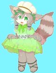  1girl artist_request brown_hair cat cat_busters furry green_eyes long_hair open_mouth solo sun_hat 